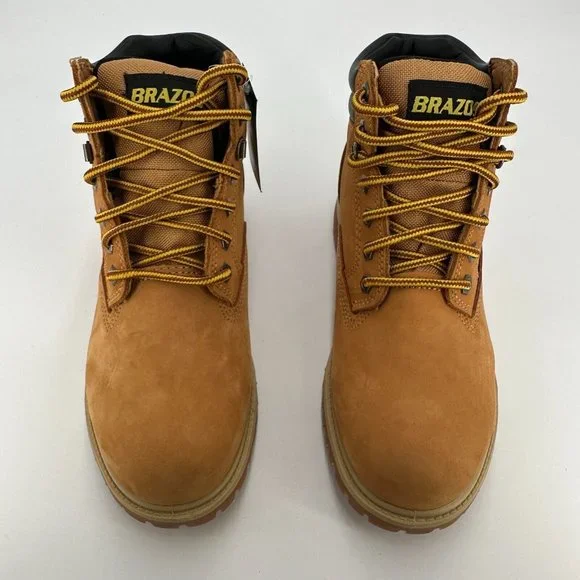 Brazos Men's Steel Toe Boots 6" Lace-up Work Shoes sz 8 Wheat Nubuck Waterproof* - Picture 6 of 7